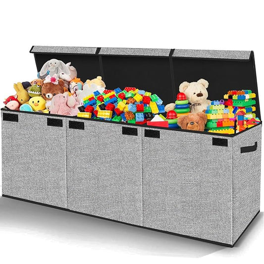 Extra Large Toy Box Chest with Lid, Collapsible Kids Toy Chest Boxes Organizers and Storage for Nursery,Playroom,Office 35.8"x12.6"x16"(Black) - LeafyLoom