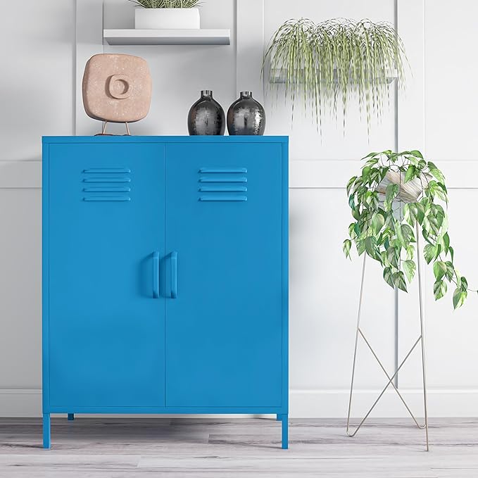 Novogratz Cache 2 Door Metal Locker Storage, Blue Cabinet - LeafyLoom