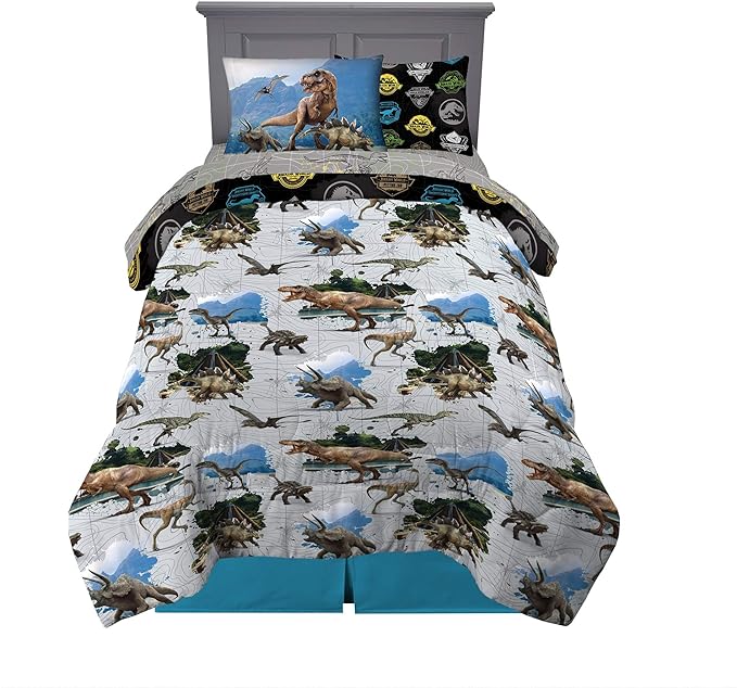 Franco Kids Bedding Super Soft Comforter and Sheet Set with Sham, 5 Piece Twin Size, Jurassic World,6A1348 - LeafyLoom