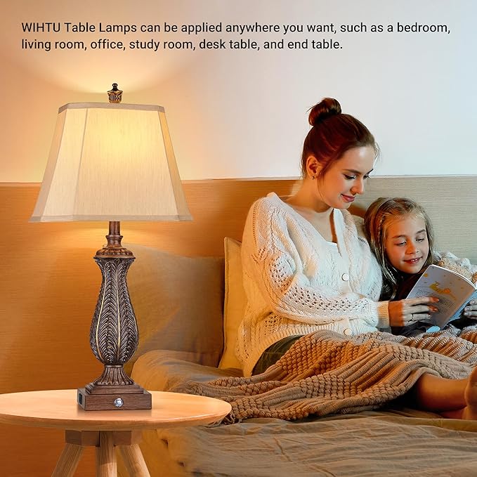 WIHTU 3-Way Dimmable Table Lamps for Bedrooms Set of 2, 30" H Touch Lamps for Living Room with USB & Type-C Ports, Brown Mermaid Bedside Lamp for Nightstand, Resin Farmhouse Rustic Lamp with 2 Bulb - LeafyLoom