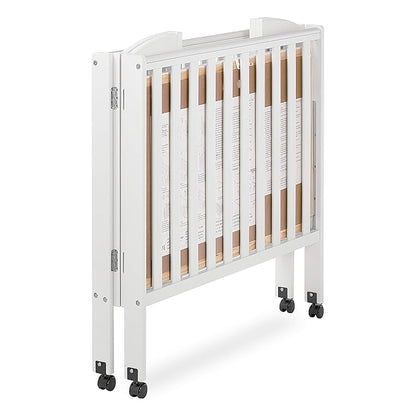 3 in 1 Portable Folding Stationary Side Crib in White, Greenguard Gold Certified, Safety Wheel with Locking Casters, Convertible, 3 Mattress Heights - LeafyLoom