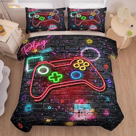 Boys Bedding Sets Twin Size, Gaming Comforter Sets for Boys, Boys Twin Comforter Set, Teen Boy Gamer Bedding Set with 1 Pillowcase… - LeafyLoom