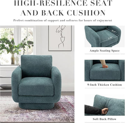 COLAMY Swivel Accent Chairs for Living Room, 32Inches Wide Upholstered Armchair with Plush Back Pillow, Modern Sofa Corner Barrel Chair for Nursery/Living Room/Bedroom-Teal - LeafyLoom