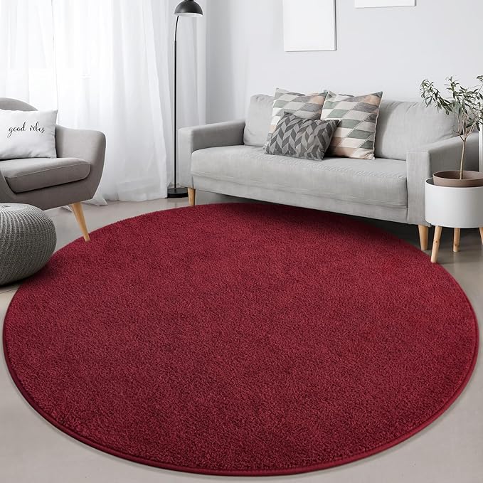 Round Area Rugs for Bedroom Living Room, 4x4 Rose Red Super Soft Comfy Thickened Memory-Foam Indoor Circle Carpets, Modern Aesthetic Minimalist Carpet for Boys Girls Adults Nursery Home Décor - LeafyLoom