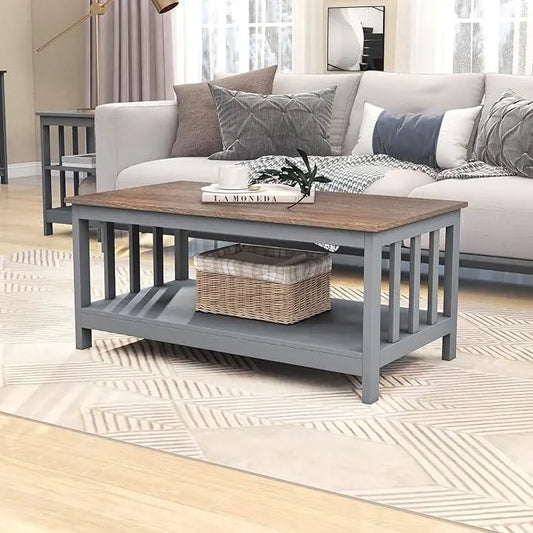 ChooChoo Coffee Table for Living Room, Grey Coffee Table with Shelf, 40 Inch - LeafyLoom