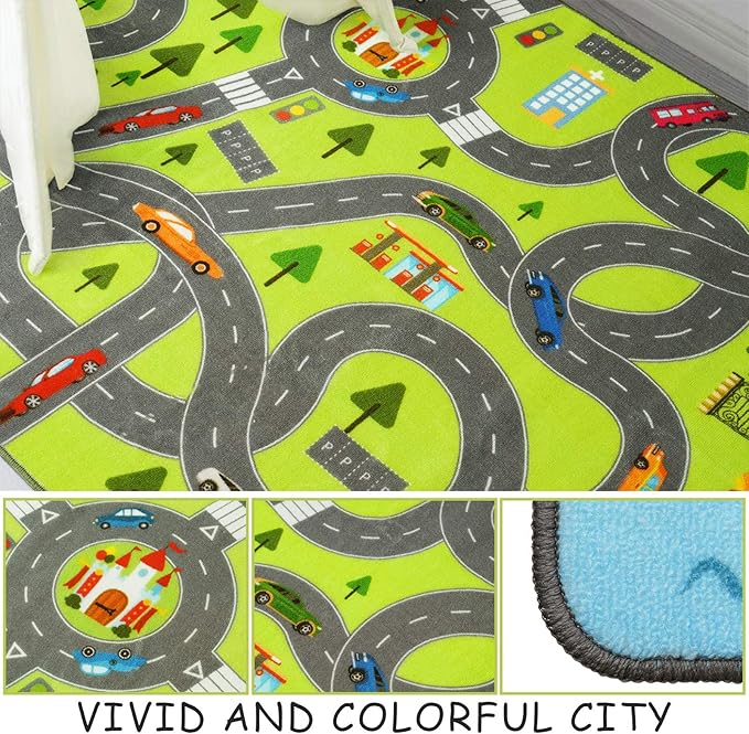 HOMORE Kids Play Mat Rug, Fun and Educational City Play Rug for Hot Wheels Track Racing and Toys, Kids Carpet Playmat Area Rug for Children Bedroom Play Room Nursery, 4x6 Feet - LeafyLoom