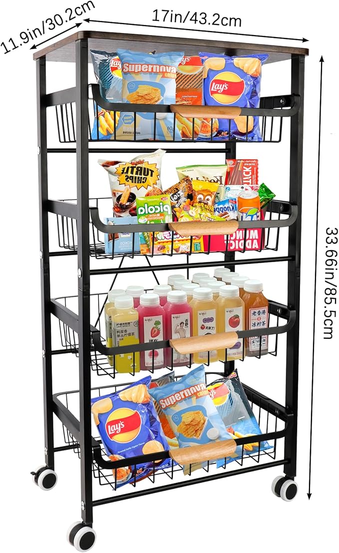 Pull-Out Kitchen Storage Cart 5 Tier Kitchen Fruit Cart on Wheels,Fruit Basket for Kitchen,Bedroom Kitchen Organizer and Storage Rack, Potato Onion Vegetable Storage (Black) - LeafyLoom