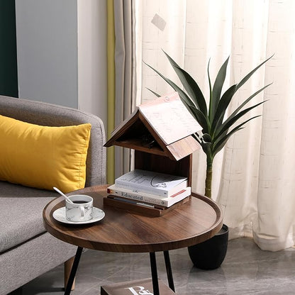 Floating Bedside Wood Bookshelf, Triangle Book Page Holder, Wooden Simple Bookcase for Bedroom Nightstand Library Office or Wall Decor Storage (Brown - LeafyLoom