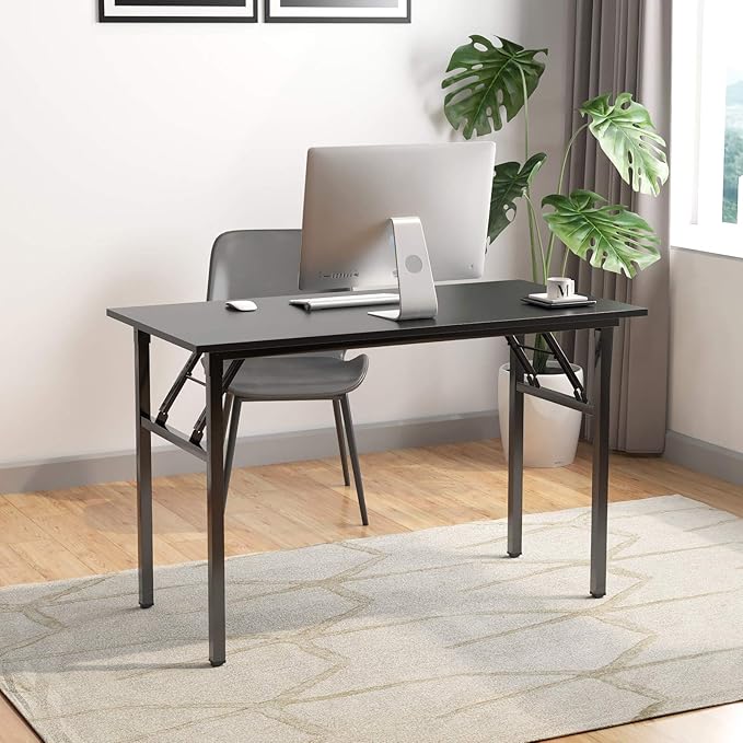 DlandHome Folding Computer Desk Table 47inch Writing Desk No Need Installation Home Office Folding Table Workstation - LeafyLoom