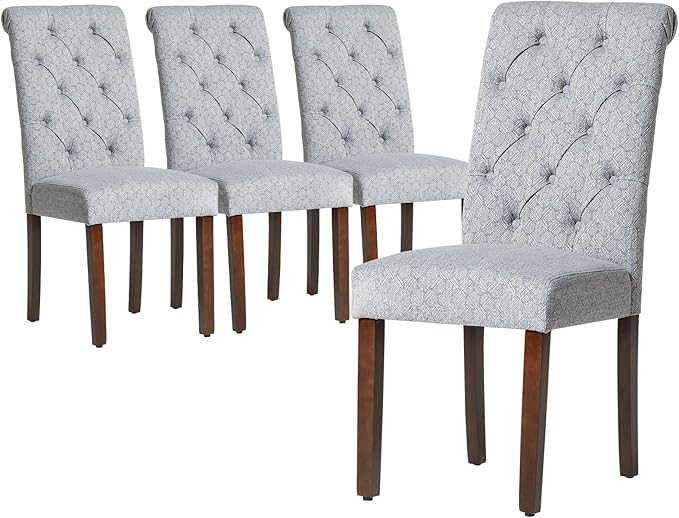 COLAMY Button Tufted Dining Chairs Set of 4, Parsons Upholstered Fabric Dining Room Chairs Kitchen Chairs with Wood Legs and Padded Seat, Blue Bubble - LeafyLoom