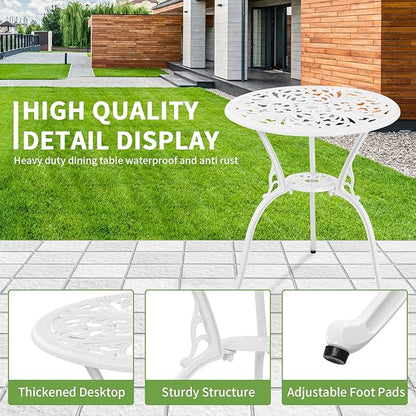 Patio Bistro Sets 3 Piece,Cast Aluminum Bistro Table and Chairs Set of 2 with 1.97" Umbrella Hole,All Weather Bistro Table Set Outdoor Patio Furniture for Garden,Yard(Butterfly White) - LeafyLoom