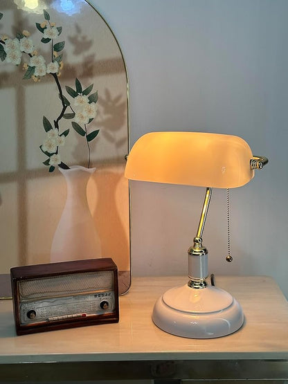 FIRVRE Glass Bankers Lamp Desk Lamp Classic Retro Table lamp Reading Modern for Home Office nightstand Bedside Study Desk Library - LeafyLoom