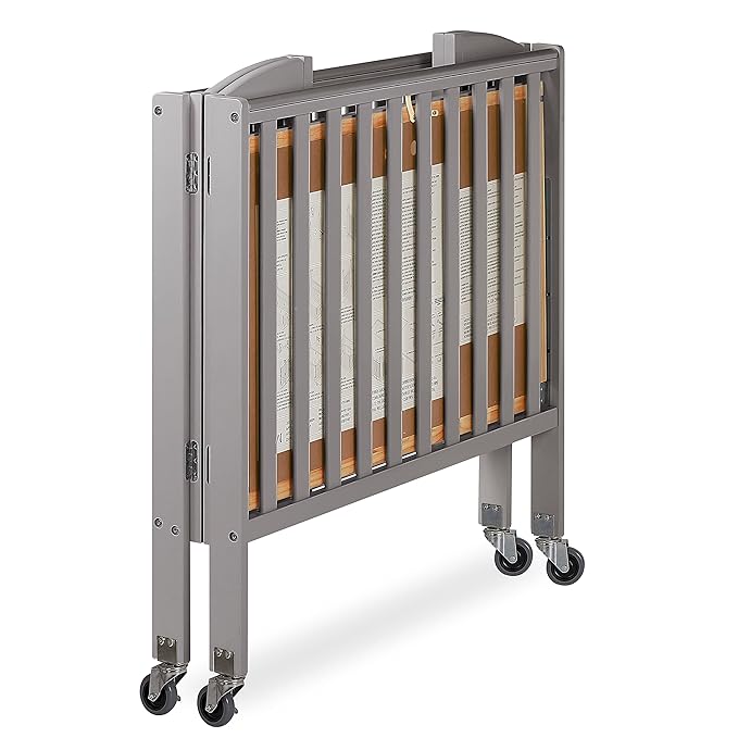 3 in 1 Portable Folding Stationary Side Crib in Steel Grey, Greenguard Gold Certified, Safety Wheels with Locking Casters, Convertible, 3 Mattress Heights - LeafyLoom