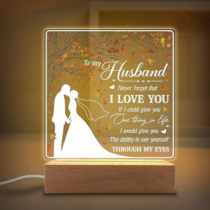 to My Husband I Love You Acrylic Night Light Gifts for Husband on Wedding, Anniversary, Valentine's Day, Christmas from Wife - LeafyLoom