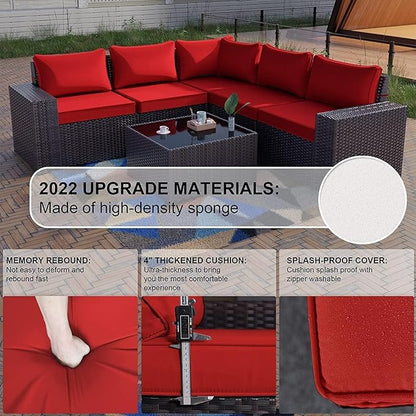 Kullavik 13PCS Outdoor Patio Furniture Set with 43" 55000BTU Gas Propane Fire Pit Table PE Wicker Rattan Sectional Sofa Patio Conversation Sets,Red - LeafyLoom