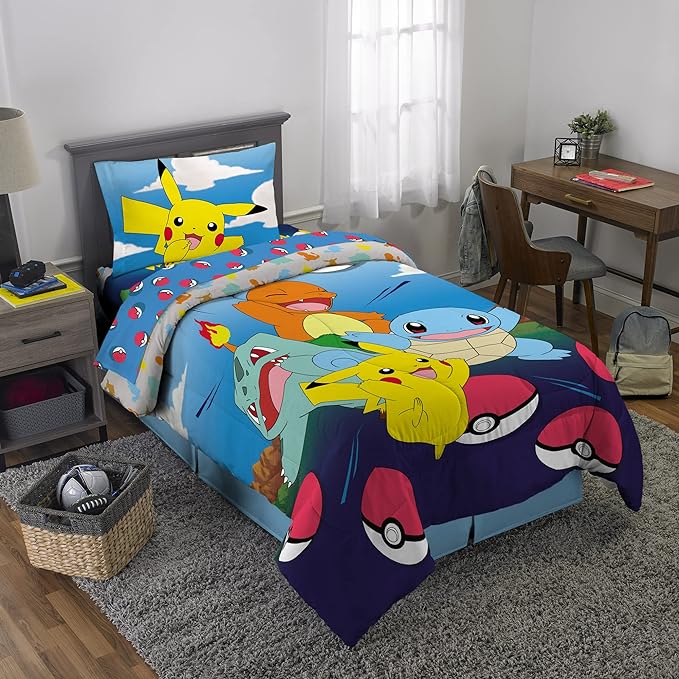 Franco Kids Bedding Super Soft Comforter and Sheet Set, 4 Piece Twin Size, Pokemon (Prints May vary) - LeafyLoom