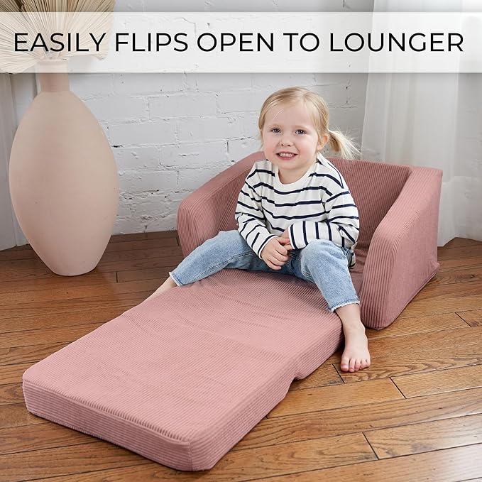 ZICOTO Comfy Kids Chair for Toddler - Stylish 2 in 1 Lounger Made of Memory Foam Easily Unfolds Into a Soft Baby Couch to Nap On - Modern Fold Out Sofa for The Little Ones - LeafyLoom