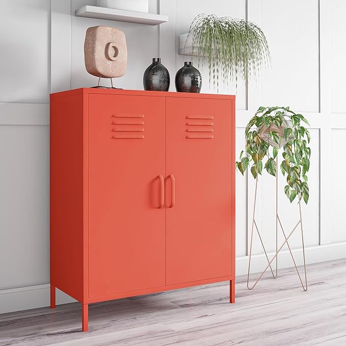 Novogratz Cache 2 Door Metal Locker Storage Cabinet, Orange - LeafyLoom