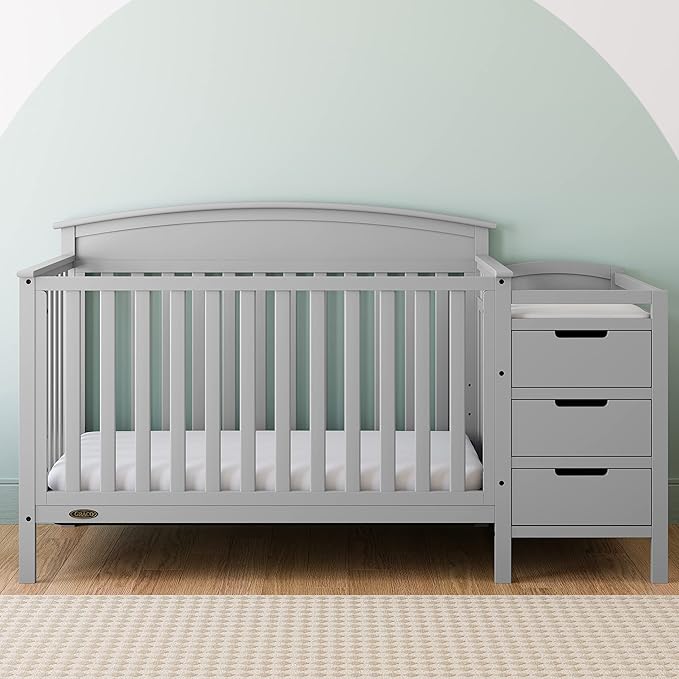 Graco Benton 5-in-1 Convertible Crib and Changer (Pebble Gray) – Crib and Changing Table Combo, Includes Water-Resistant Changing Pad, 3 Drawers, Converts to Toddler Bed, Daybed and Full-Size Bed - LeafyLoom