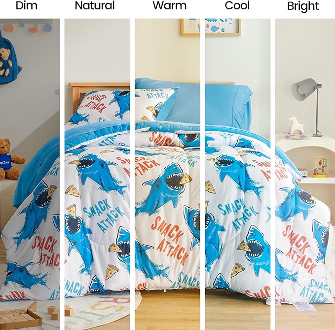 SLEEP ZONE Jersey Knit 3-Piece Full/Queen Size Comforter Set, Lightweight Kids Bedding Sets for All Seasons, Fluffy Soft, Easy Care (Sharks, Full/Queen) - LeafyLoom