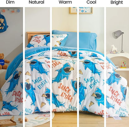 SLEEP ZONE Jersey Knit 3-Piece Full/Queen Size Comforter Set, Lightweight Kids Bedding Sets for All Seasons, Fluffy Soft, Easy Care (Sharks, Full/Queen) - LeafyLoom