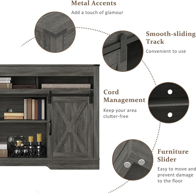 farmhouse 65+ Inch TV Stand, Tall Entertainment Center for Living Room, Bedroom, Dark Grey - LeafyLoom