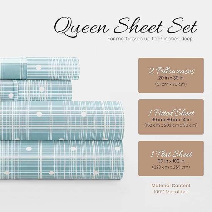 Linen Market 4 Piece Queen Bedding Sheet Set (Polka Dot Aqua) - Sleep Better Than Ever with These Ultra-Soft & Cooling Bed Sheets for Your Queen Size Bed - Deep Pocket Fits 16" Mattress - LeafyLoom