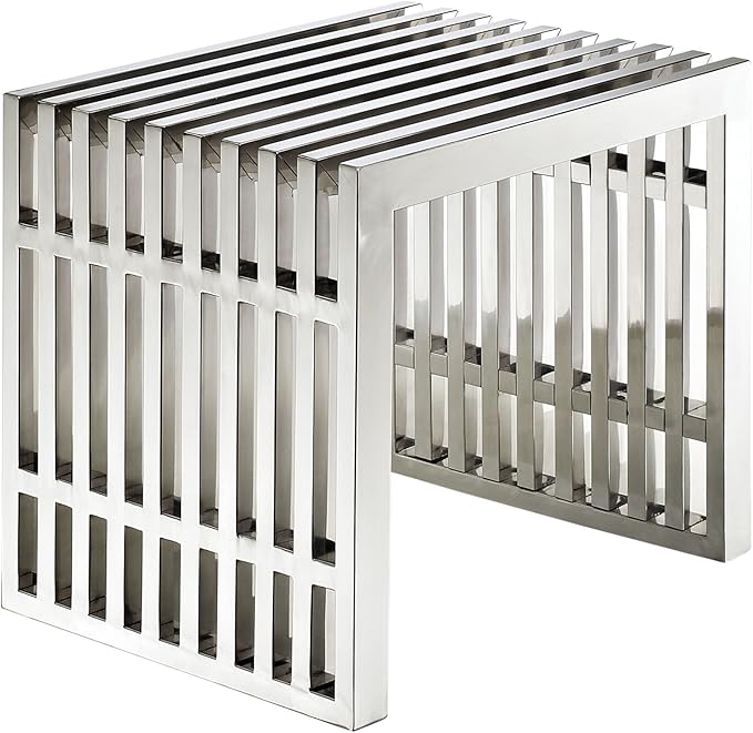 Modway Gridiron Contemporary Modern Small Stainless Steel Bench, 19.5" - LeafyLoom