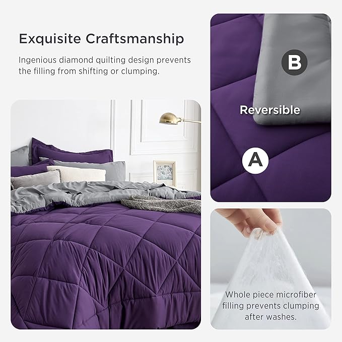 Bedsure Purple California King Comforter Set - 7 Pieces Reversible Bed Set Bed in a Bag California King with Comforters, Sheets, Pillowcases & Shams, California King Bedding Sets - LeafyLoom