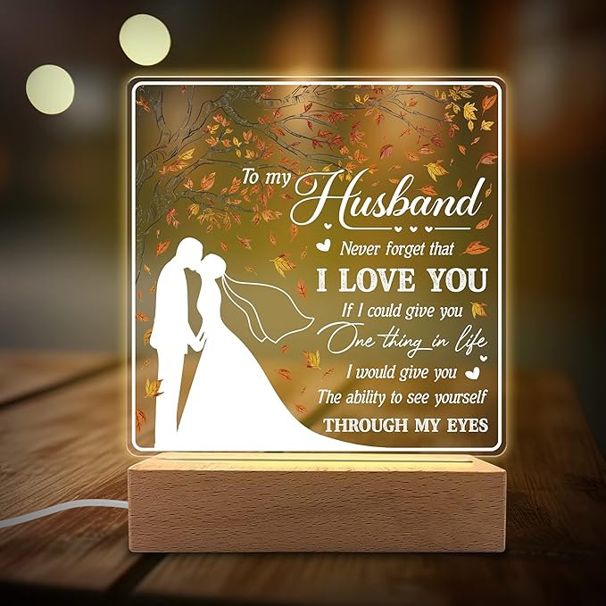 to My Husband I Love You Acrylic Night Light Gifts for Husband on Wedding, Anniversary, Valentine's Day, Christmas from Wife - LeafyLoom