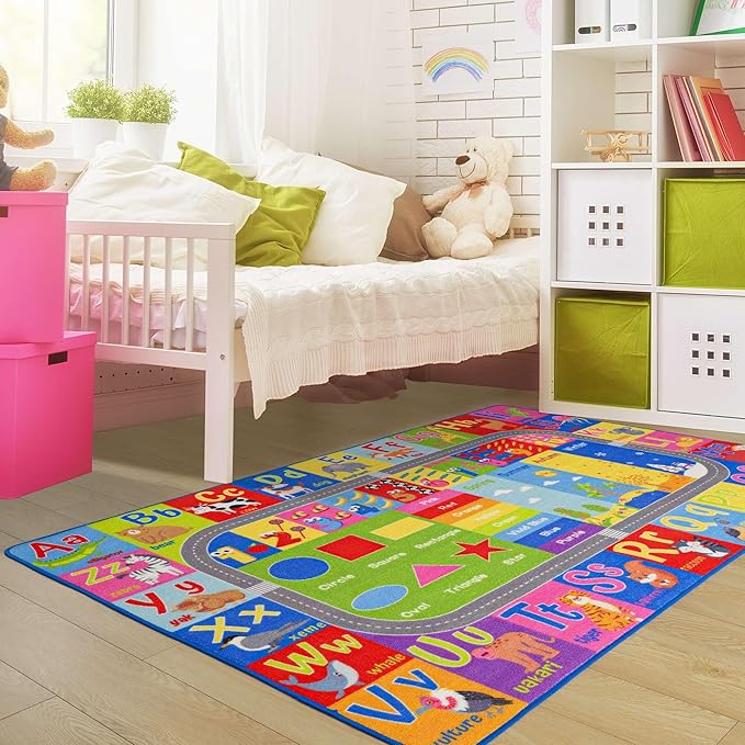 Kids Rugs For Playroom, ABC Alphabet Numbers Classroom Rug, 3x5 Feet Educational Learning and Fun Playroom Rug, Non Slip Nursery Rug, Kids Play Mat for Kids Room, Toddler Classroom and Bedroom - LeafyLoom