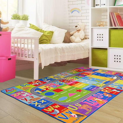 Kids Rugs For Playroom, ABC Alphabet Numbers Classroom Rug, 3x5 Feet Educational Learning and Fun Playroom Rug, Non Slip Nursery Rug, Kids Play Mat for Kids Room, Toddler Classroom and Bedroom - LeafyLoom