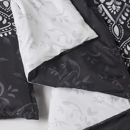 Comfort Spaces Bed in A Bag - Trendy Casual Design Cozy Comforter with Complete Sheet Set with Side Pocket, All Season Cover, Matching Shams, King(104"x90"), Ava Medallion Black 9 Piece - LeafyLoom