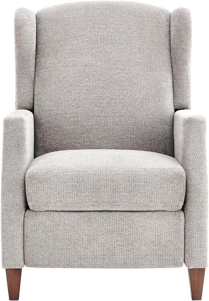 COLAMY Wingback Pushback Recliner Storage Pocket Upholstered Fabric Living Room Chair Armchair, with Wood Legs and Nailhead Trim, Light Grey - LeafyLoom