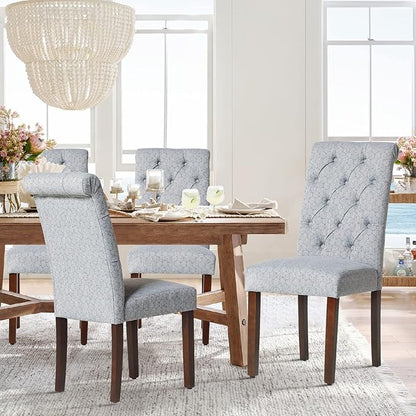 COLAMY Button Tufted Dining Chairs Set of 4, Parsons Upholstered Fabric Dining Room Chairs Kitchen Chairs with Wood Legs and Padded Seat, Blue Bubble - LeafyLoom