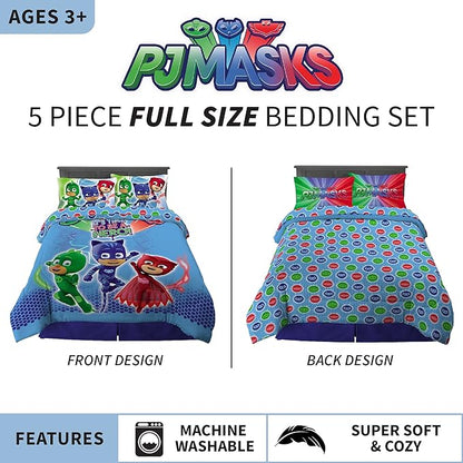 Franco Kids Bedding Super Soft Comforter and Sheet Set, 5 Piece Full Size, PJ Masks - LeafyLoom