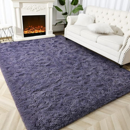 Super Soft Fluffy Shaggy Rugs for Living Room Bedroom, Fuzzy Plush Area Rugs for Girls Kids Room Nursery Home Decor, Furry Dorm Rug Cute Non-Slip Indoor Floor Carpet 4x6 Feet, Grey-Purple - LeafyLoom