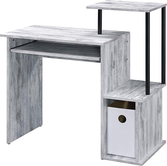 Acme Lyphre Wooden Top Computer Desk in Antique White and Black - LeafyLoom