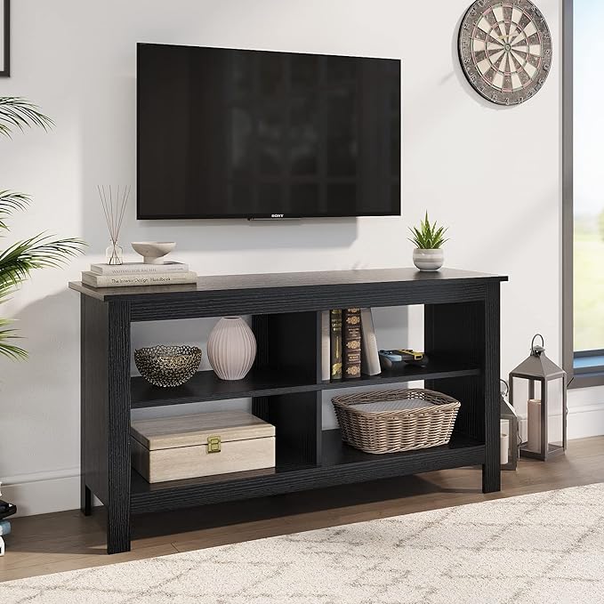 Panana Black TV Stand for 50 inch TV, Storage Shelves, Entertainment Center, Media Console, Living Room, Bedroom - LeafyLoom