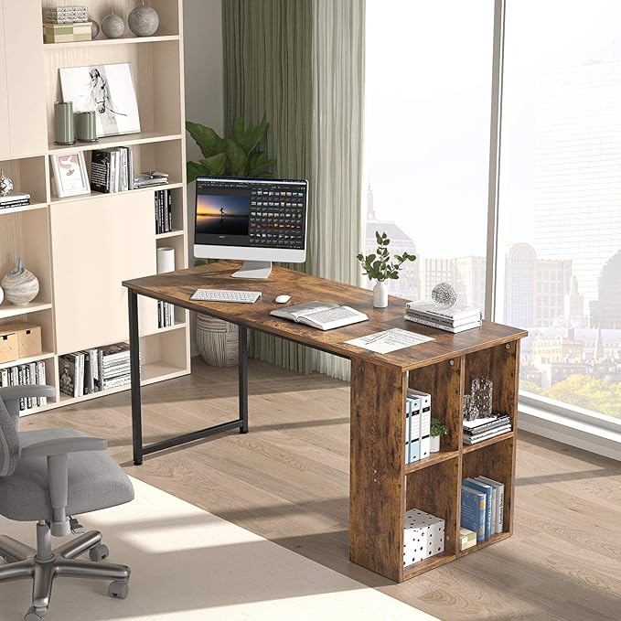 Homfio 47.2'' Computer Desk with Storage Shelves, Modern Home Office Desk Computer Table with Cabinets, Student Studying Writing Desk Wood Desk Workstation for Home Office, Rustic Brown - LeafyLoom