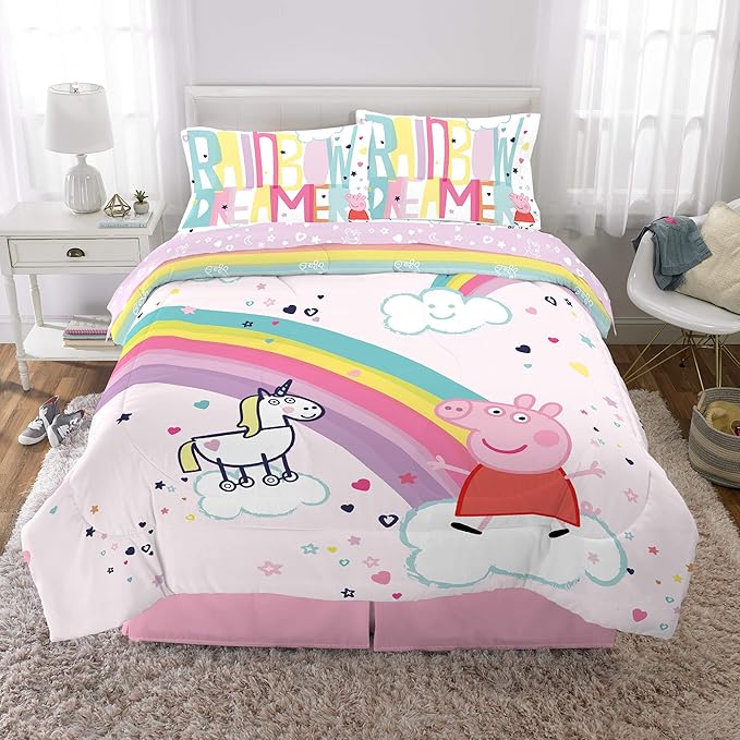 Franco Kids Bedding Super Soft Comforter and Sheet Set, 5 Piece Full Size, Peppa Pig - LeafyLoom