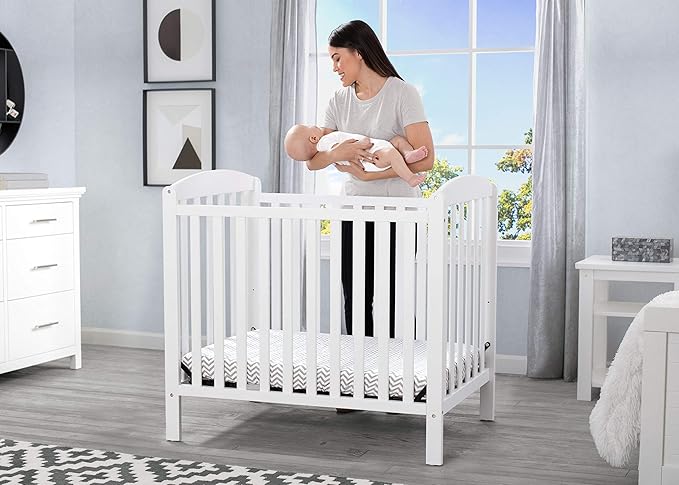 Delta Children Emery Mini Convertible Baby Crib & Twinkle Stars 3-Inch Waterproof Mini Crib Mattress, Bianca White - LeafyLoom