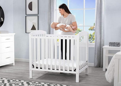 Delta Children Emery Mini Convertible Baby Crib with 2.75-inch Mattress, Bianca White - LeafyLoom