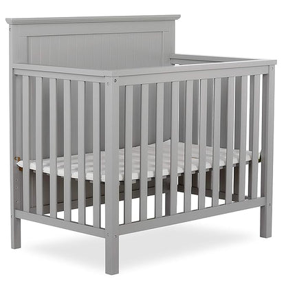 Ava 4-in-1 Convertible Mini Crib in Pebble Grey, 635-PG, Greenguard Gold Certified, Non-Toxic Finish, Comes with 1" Mattress Pad, with 3 Mattress Height Settings - LeafyLoom