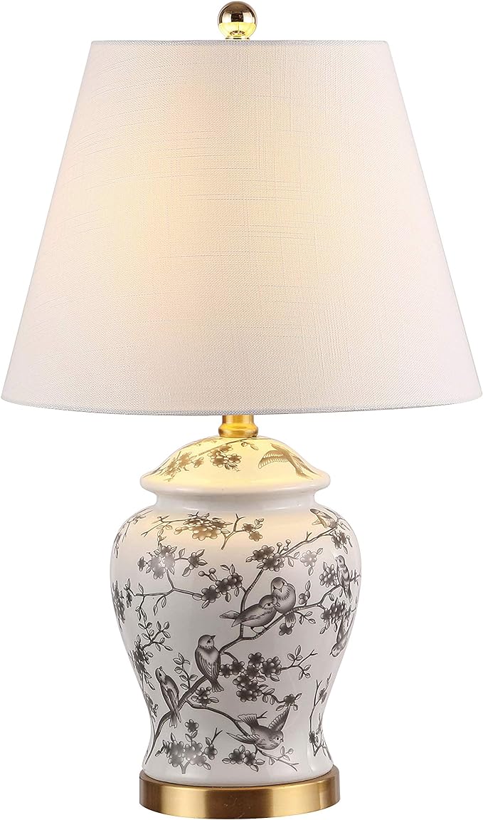 JONATHAN Y JYL3005C Penelope 22" Chinoiserie Classic LED Table Lamp Cottage Traditional Bedside Desk Nightstand for Bedroom Living Room Office College Bookcase LED Bulb Included, Gray/White - LeafyLoom