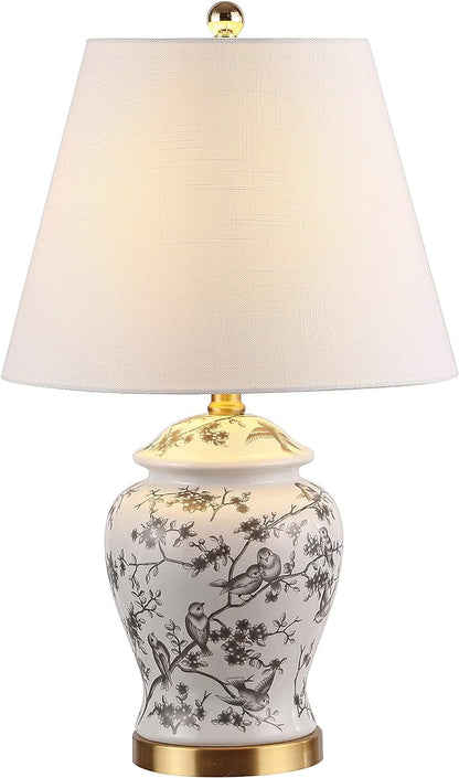 JONATHAN Y JYL3005C Penelope 22" Chinoiserie Classic LED Table Lamp Cottage Traditional Bedside Desk Nightstand for Bedroom Living Room Office College Bookcase LED Bulb Included, Gray/White - LeafyLoom