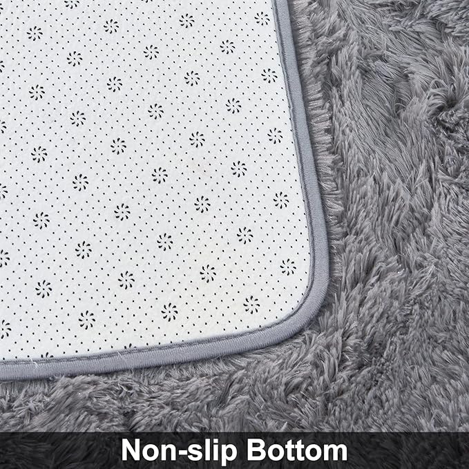 YOBATH Fluffy Soft Shaggy Area Rugs 3x5 Feet, Indoor Modern Fuzzy Plush Carpet Rugs for Living Room Bedroom Kids Room Nursery Home Decor, Anti-Slip Rectangle Bedside Shag Rugs, Grey - LeafyLoom