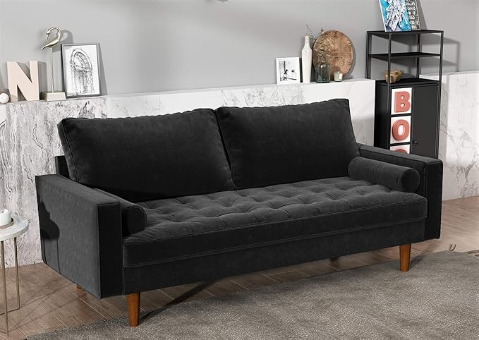 Womble Velvet Upholstered Living Room Diamond Tufted Chesterfield Sofa with Gleaming Nailheads, Midnight - LeafyLoom