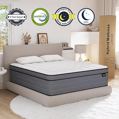 King Size Mattress,14 Inch Hybrid Mattress King Size in a Box with Gel Memory Foam and Pocket Springs, Pressure Relief & Upgraded Support, Firm - LeafyLoom