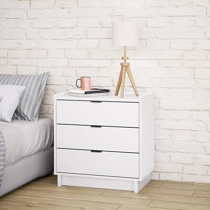 Prepac Three Nightstand, 3-Drawer, Simple White - LeafyLoom